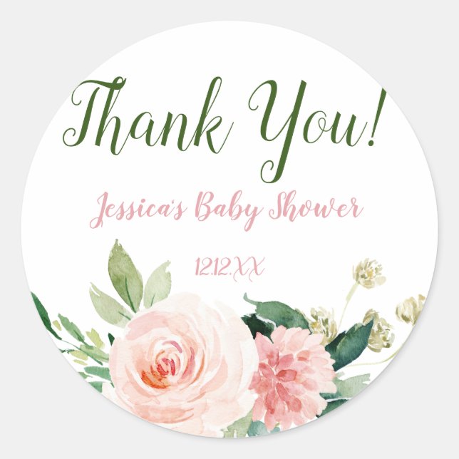 Sticker Rond Merci rose floral (Devant)
