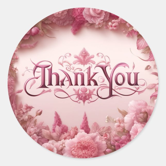 Sticker Rond Merci rose floral (Devant)