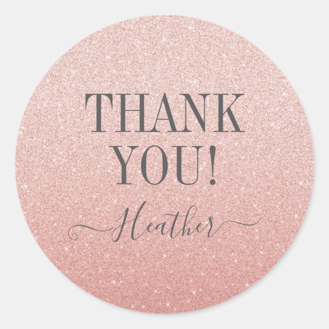 Sticker Rond Merci Rose Gold Blush Parties scintillant rose (Devant)