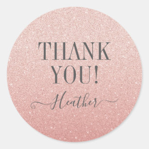 Sticker Rond Merci Rose Gold Blush Parties scintillant rose