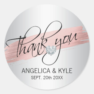 Sticker Rond Merci Rose Gold Diamond Coeur Mariage Bridal