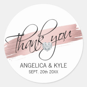 Sticker Rond Merci Rose Gold Diamond Coeur Mariage Bridal