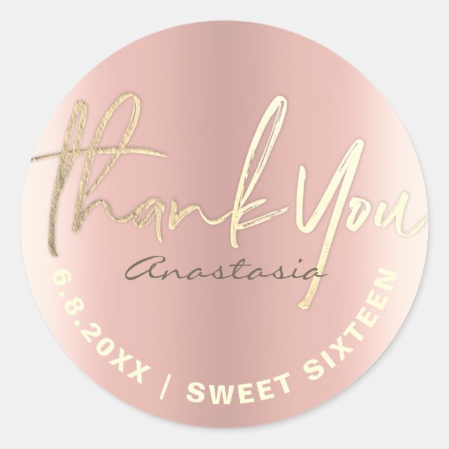 Sticker Rond Merci Rose Gold Faux Foil personnalisé (Devant)