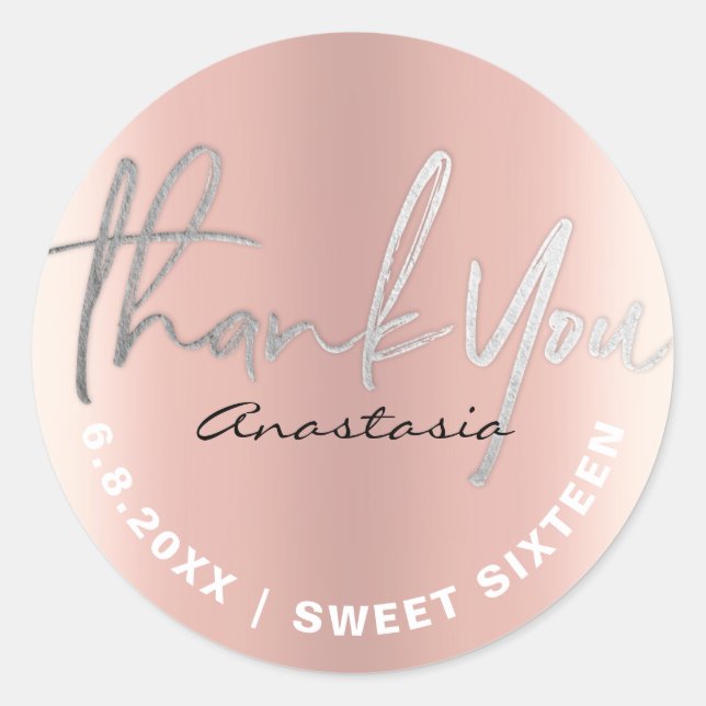 Sticker Rond Merci Rose Gold Faux Foil personnalisé (Devant)