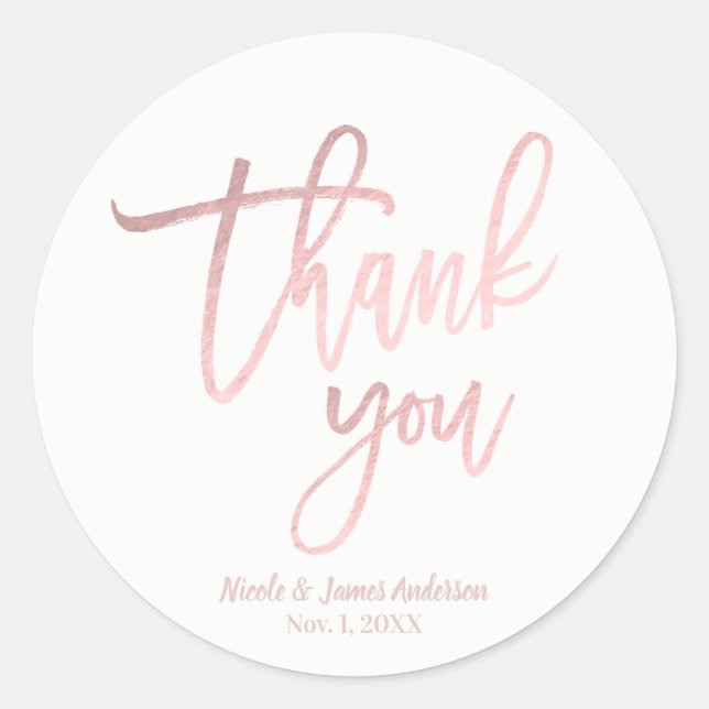 Sticker Rond MERCI Rose Gold Foil Mariage de script moderne (Devant)