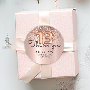 Sticker Rond Merci Rose Gold Parties scintillant Balloon 13e an