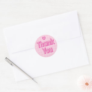 Sticker Rond Merci rose gras avec grille blanche