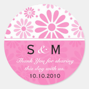 Sticker Rond Merci rose Monogramme Mariage Favoriser les Étique
