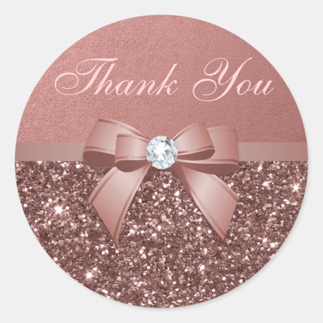Sticker Rond Merci rose or Blush Parties scintillant Diamonds B (Devant)