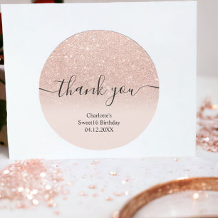 Sticker Rond Merci rose or parties scintillant ombre Sweet 16