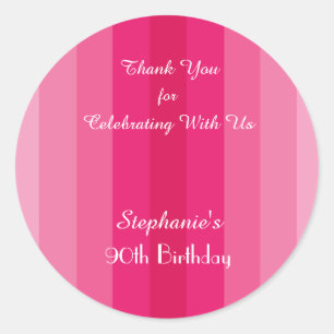 Sticker Rond Merci rose rayé fête d'anniversaire Personnalisé