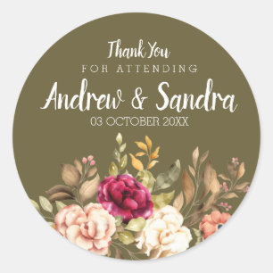 Sticker rond Merci rose Rose Floral