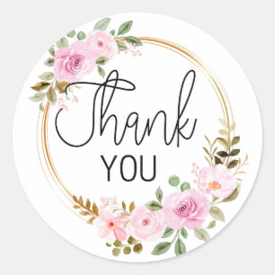 Sticker Rond Merci Rose Rose Rose Floral Wreath