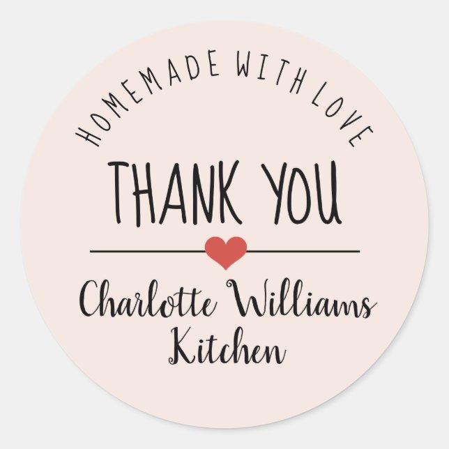 Sticker Rond Merci rose vif fait maison avec amour (Devant)