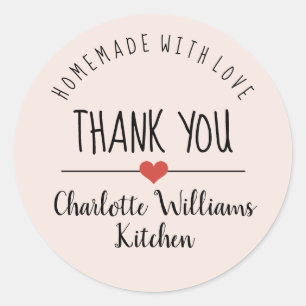 Sticker Rond Merci rose vif fait maison avec amour 