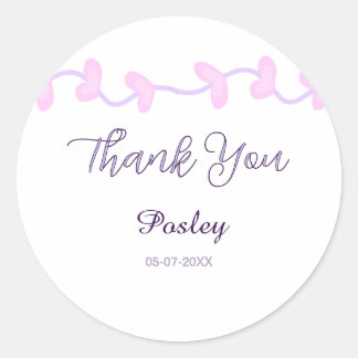 Sticker Rond merci rose violet pastel mariage nom date lea