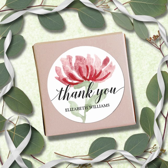 Sticker Rond Merci rouge chic (Chic Red Flower Thank You 3" Round Stickers)