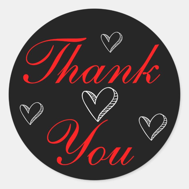 Sticker Rond Merci Rouge Coeurs Noirs Et Blancs Amour Mariage (Devant)