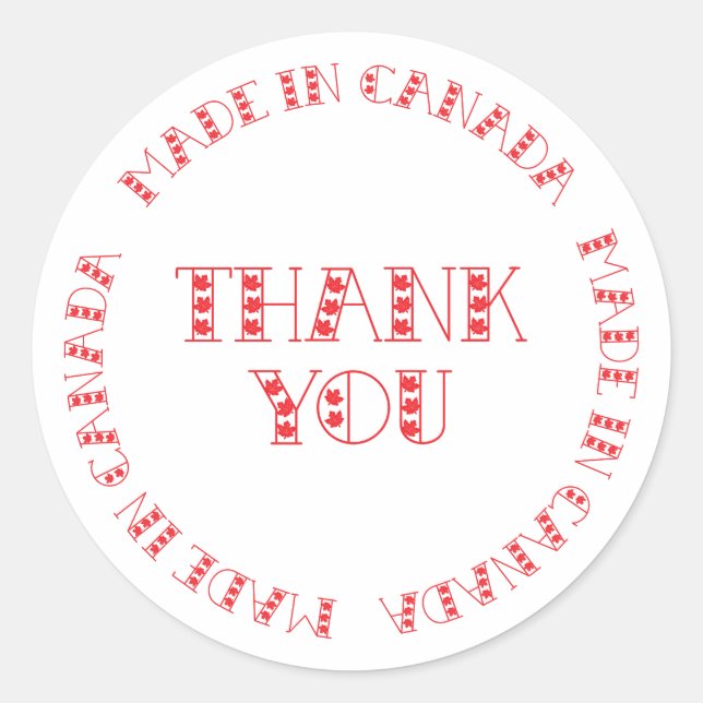 Sticker Rond Merci Rouge Fabriqué Au Canada (Devant)