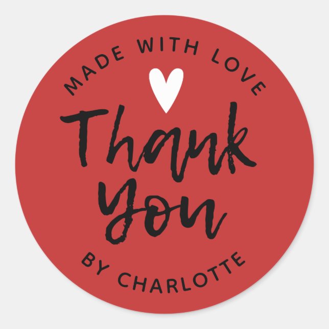 Sticker Rond Merci rouge fait avec amour (Devant)