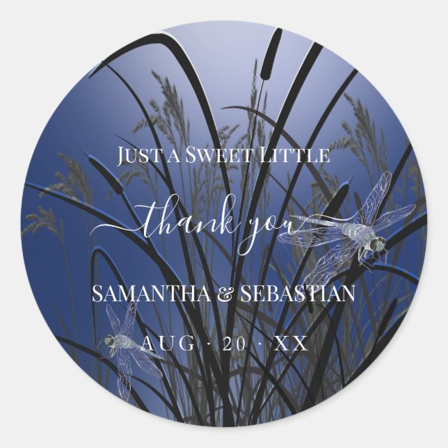 Sticker Rond Merci Royal Blue Dragonflies (Devant)