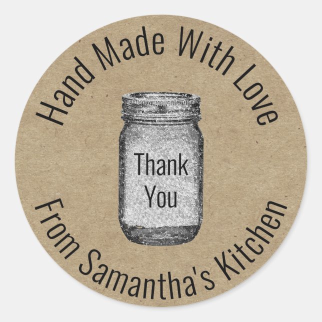 Sticker Rond Merci Rustique Kraft main papier fait Mason Jar (Devant)