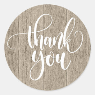 Sticker Rond Merci rustique Mariage campagnard en bois déprimé