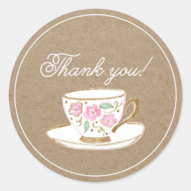 Sticker Rond Merci Rustique moderne Tea Party (Devant)