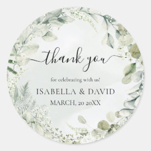Sticker Rond Merci Sage Green Foliage Mariage rustique Favorise