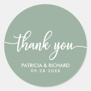 Sticker Rond Merci Sage Green Mariage
