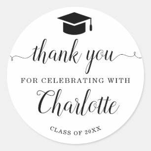Sticker Rond Merci Script Black Grad Graduation Party Favoriser