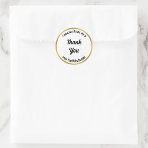 Sticker Rond Merci Script Black White Gold Nom commercial