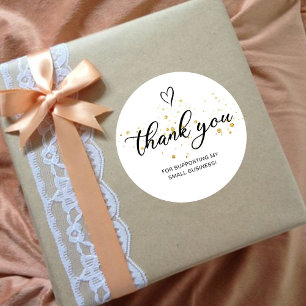 Sticker Rond Merci Script Gold Heart Petite entreprise