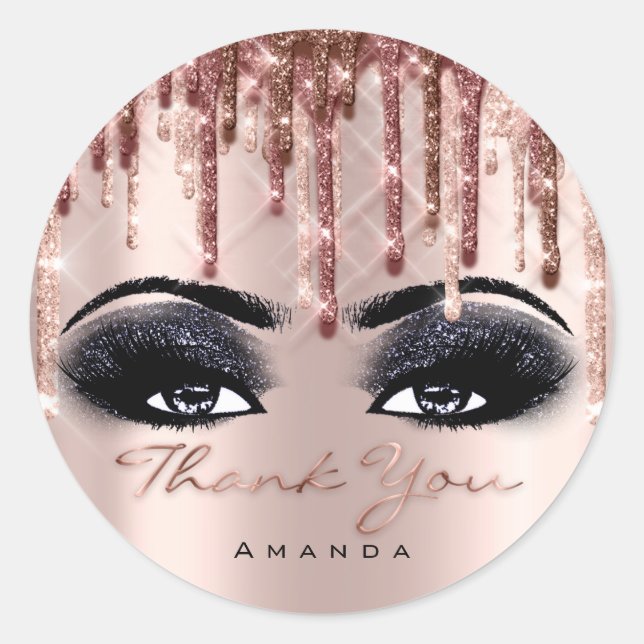Sticker Rond Merci Script Smoky Rose maquillage Eyelash 3D gout (Devant)