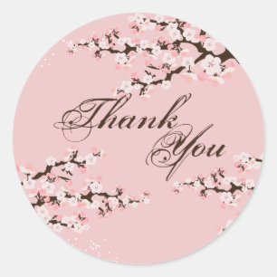 Sticker Rond Merci Seal - Mariage en fleurs de cerisiers roses