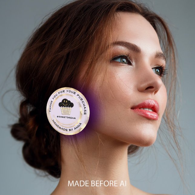 Sticker Rond Merci Shopping Chocolat Muffin Purple Smile (Thank You Shopping Chocolate Muffin Purple Smile Classic Round Sticker)