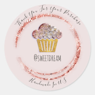 Sticker Rond Merci Shopping Logo Gold Sweet Muffin Rose