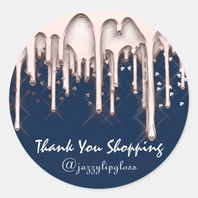 Sticker Rond Merci Shopping Marine Rose Confetti Coiffeur (Devant)