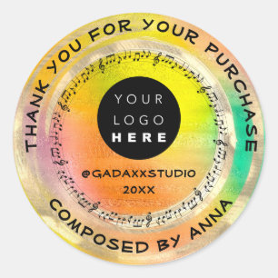Sticker Rond Merci Shopping Music Logo Holographie sociale