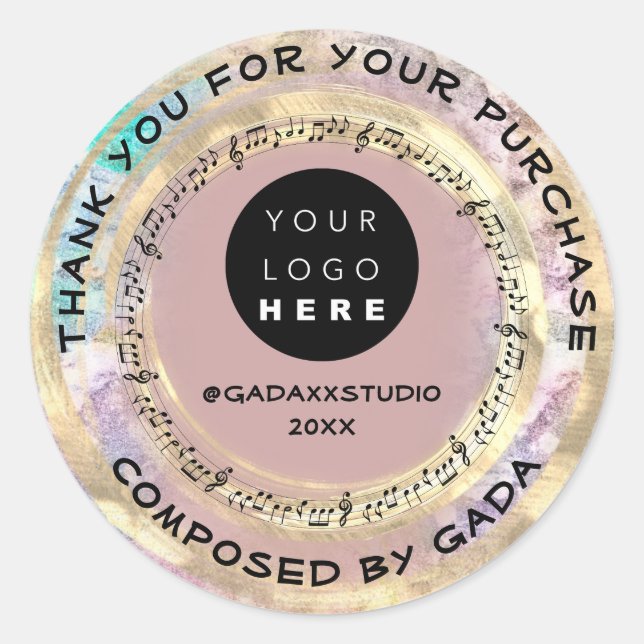 Sticker Rond Merci Shopping Music Logo Social Notes Chanson (Devant)