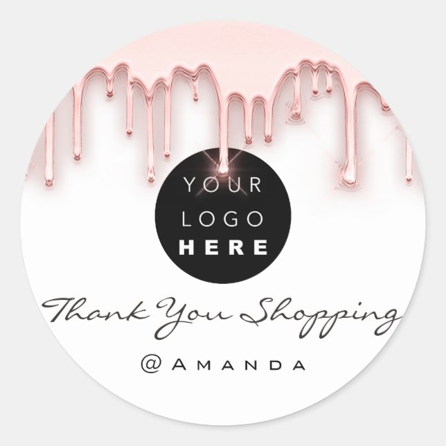 Sticker Rond Merci Shopping Nom Logo Rose Drives (Devant)