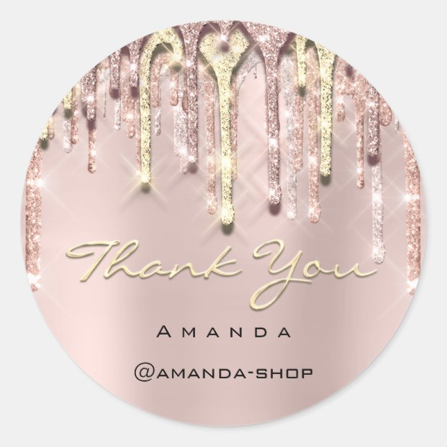 Sticker Rond Merci Shopping Rose d'affaires Parties scintillant (Devant)