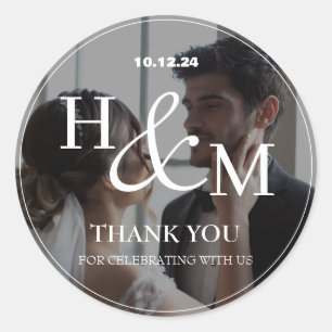 Sticker Rond Merci simple élégant Mariage photo Favoriser