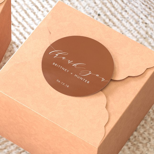 Sticker Rond Merci simple Élégant Mariage Terracotta (Créateur téléchargé)