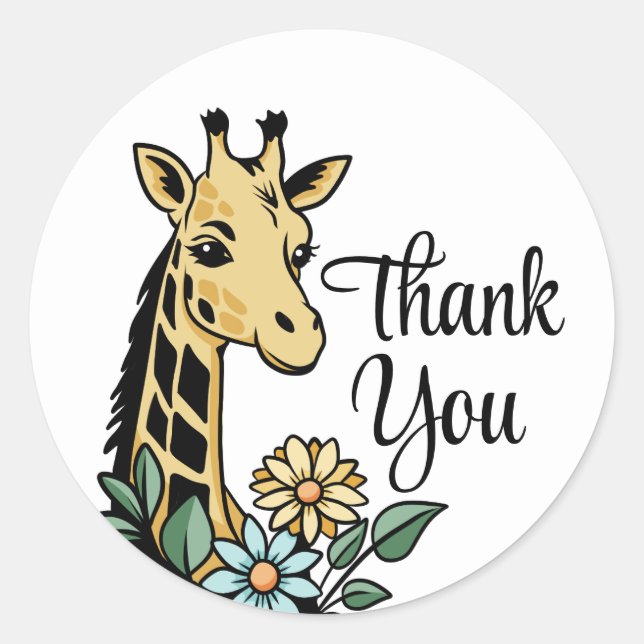Sticker Rond Merci simple en girafe (Devant)
