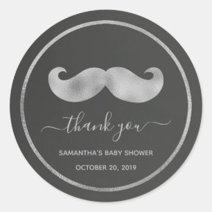 Sticker Rond Merci simple et moderne de moustache noire
