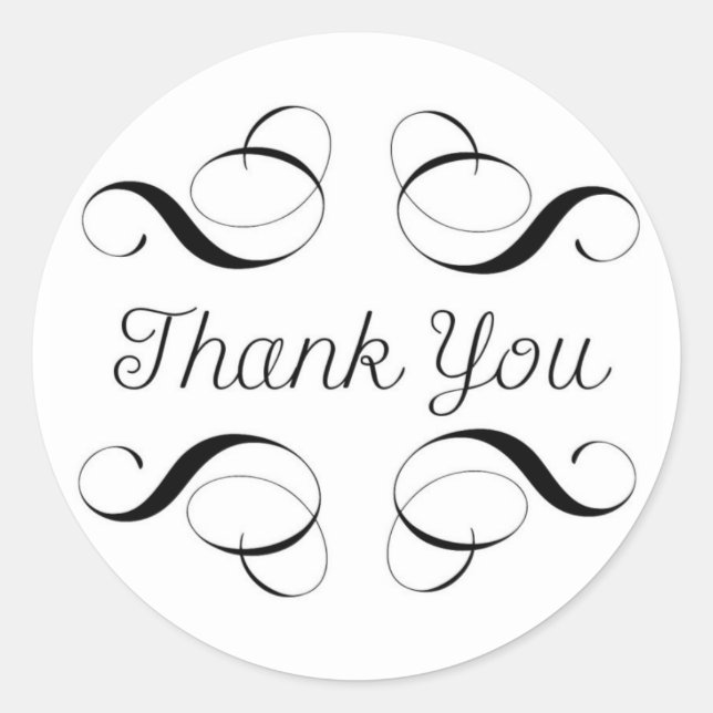 Sticker Rond Merci - Simple noir et blanc avec rouleaux (Devant)