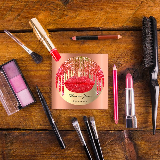 Sticker Rond Merci Small Business Name Gold Red Lips (Créateur téléchargé)