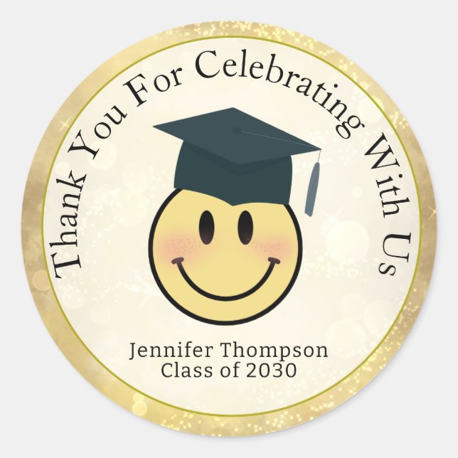 Sticker Rond Merci Smile Face Emoji Graduation (Devant)