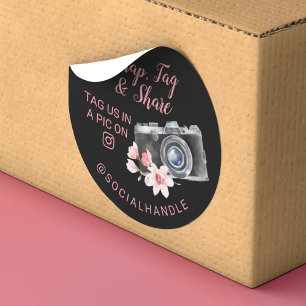 Sticker Rond Merci Snap, Tag & Share Chic Aquarelle Caméra